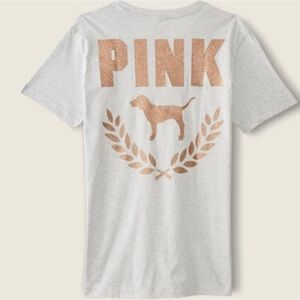 VS Pink Gold Glitter Bling Shine Campus Tee Large